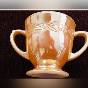 Fire King Peach Luster Glass Sugar Bowl Laural Pattern USA Vintage Iridescent